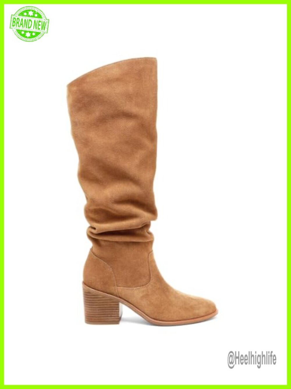 Suede Knee High Boots Chunky Block Heel Pointed Toe Slouch Side Zip